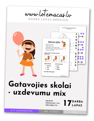 Gatavojies skolai - uzdevumu mix, 17 darba lapas, 6 - 7 gadus veciem bērniem
