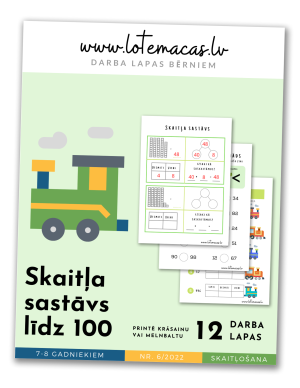 Skaitļa sastāvs līdz 100, 12 darba lapas, 7 - 8 gadus veciem bērniem
