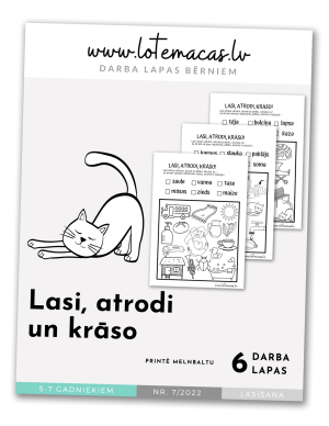 Lasi, atrodi un krāso, 6 darba lapas, 5 - 7 gadus veciem bērniem