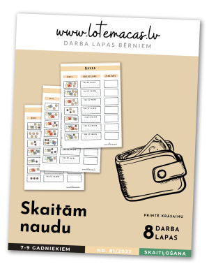 Skaitām naudu, 8 darba lapas, 7 - 9 gadus veciem bērniem