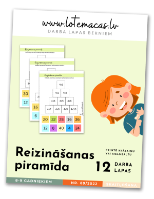 Reizināšanas piramīda, 12 darba lapas, 8 - 9 gadus veciem bērniem