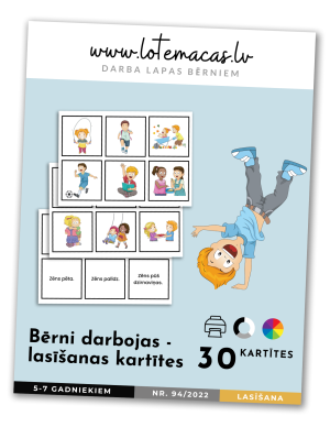 Lasīšanas kartītes, 30 kartītes, 5 - 7 gadus veciem bērniem