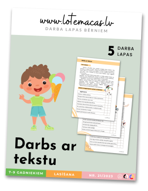 Darbs ar tekstu, 5 darba lapas, 7 - 9 gadus veciem bērniem