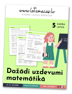 Dažādi uzdevumi matemātikā, 5 darba lapas, 2. - 3. klasei
